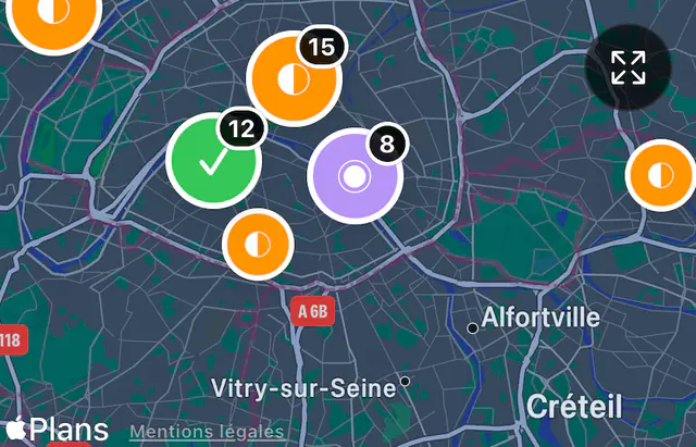 Carte CrossTheRoad avec plusieurs groupes de candidatures repérés par leur statut